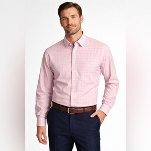 Club Room Men’s Button Down Shirt XL Pink Windowpane Easy Care
